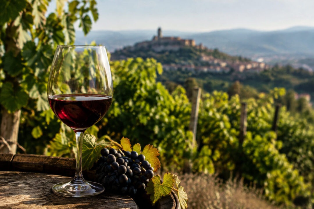 Vigneti del Sannio con grappoli di Aglianico, simbolo del Benevento vino DOC